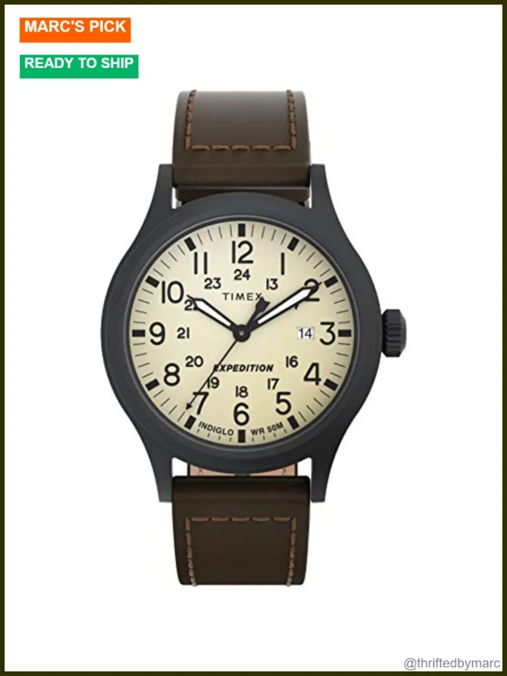 40mm Analog Wrist Watch with Genuine Leather Strap